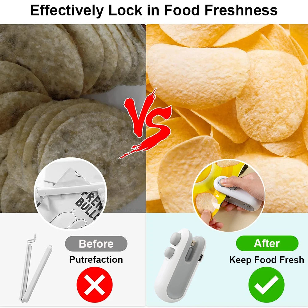 Mini Bag Sealer 2 in 1 Heat Sealer with Cutter Snack Bag Sealer Portable Resealer Machine for Plastic Bags Food Storage