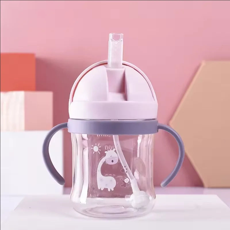 250ml Double Handle Baby Drinking Cup Feeding Bottle With Straw Gravity Ball Wide Caliber Drinking Milk Water Bottle With Handle