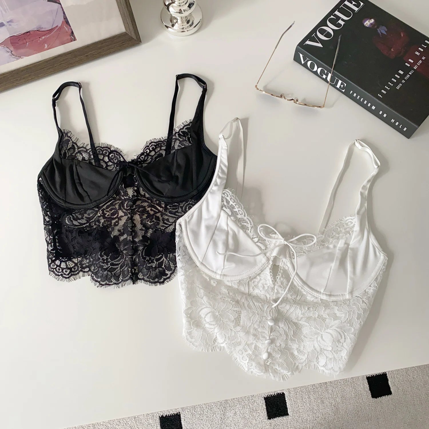 Summer Lace Hollow out ort Design Sensual Pure Desire Sexy Top Women's Strapl Crop Vest Tulle Me Brtte Outfit