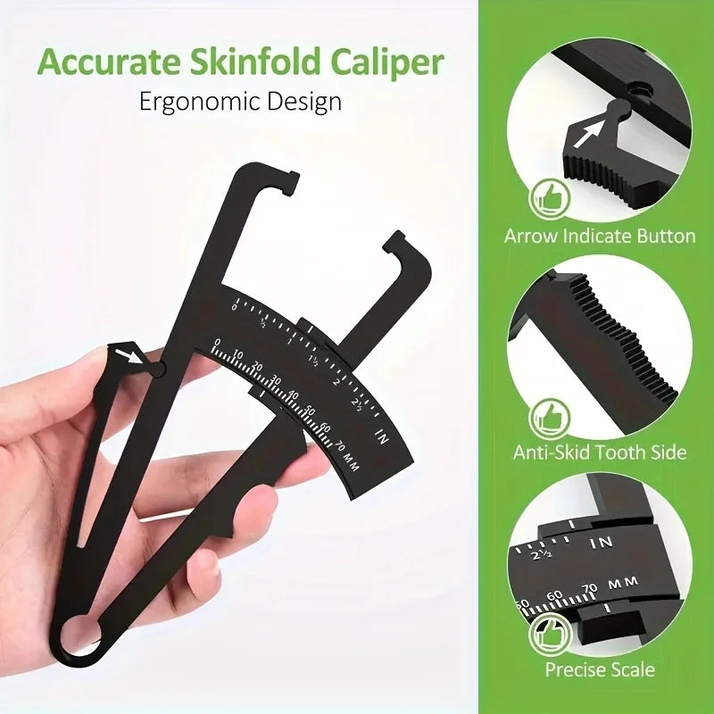 Body fat caliper and Waist Measurement Tape set - handheld fat caliper and tape combination, portable fitness measuring tool