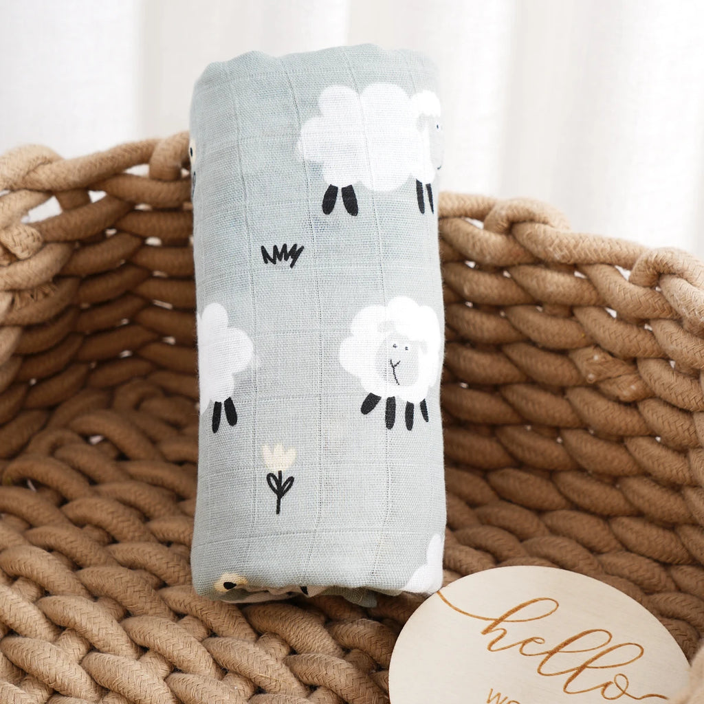 120x110cm Bamboo Cotton Baby Muslin Swaddle Blanket Cute Soft Print Baby Towel Wrap