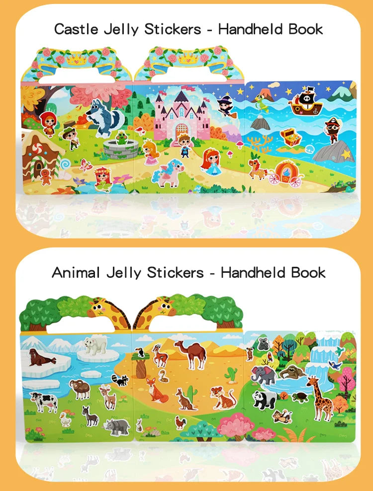 Kids' DIY Creative Jelly Sticker Book Reusable Portable Quiet Busy Paste Sticker Toy for Children