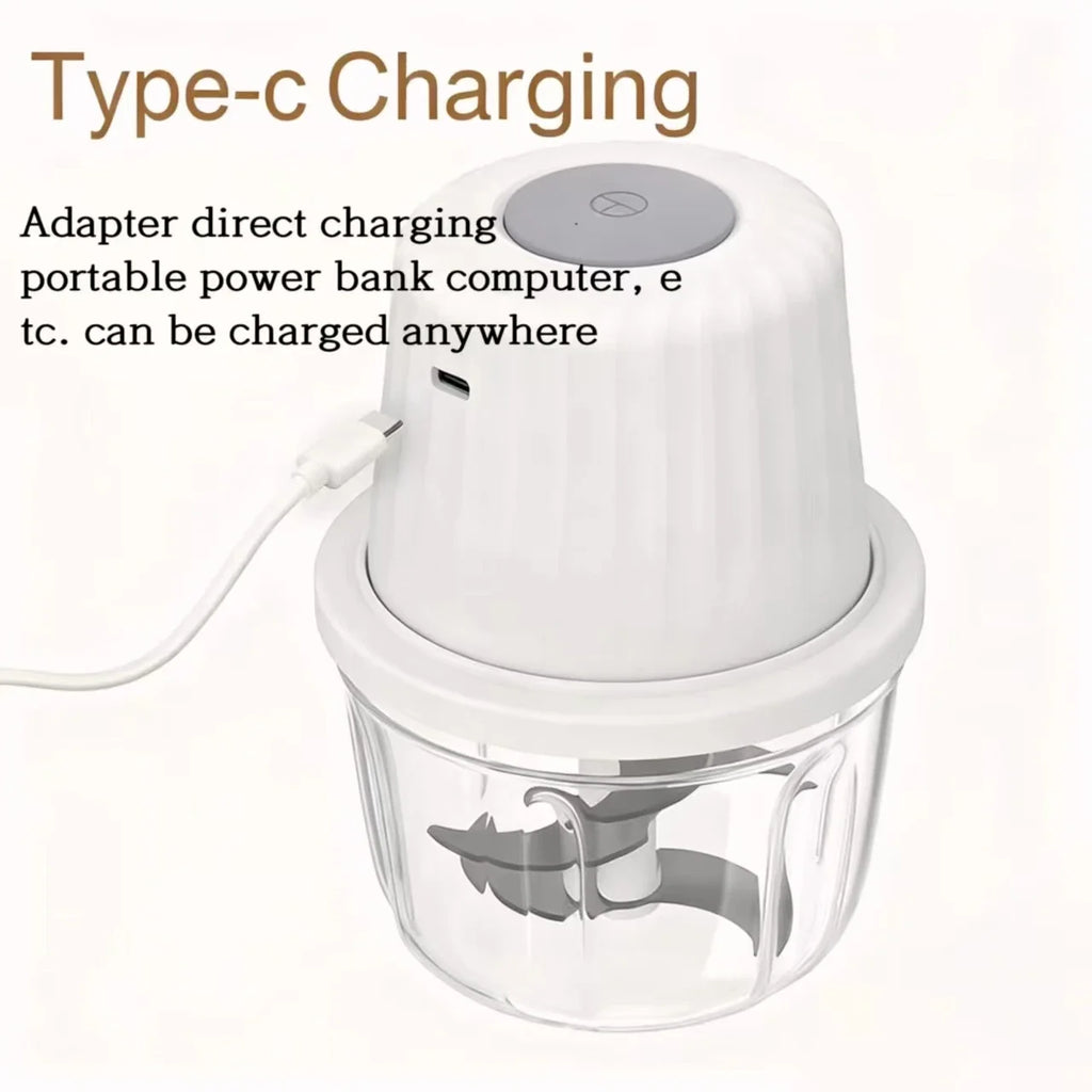 Portable Electric Garlic Mincer 400ML with 6 Blades - USB Charging Mini Vegetable Chopper for Home Cooking & Picnics