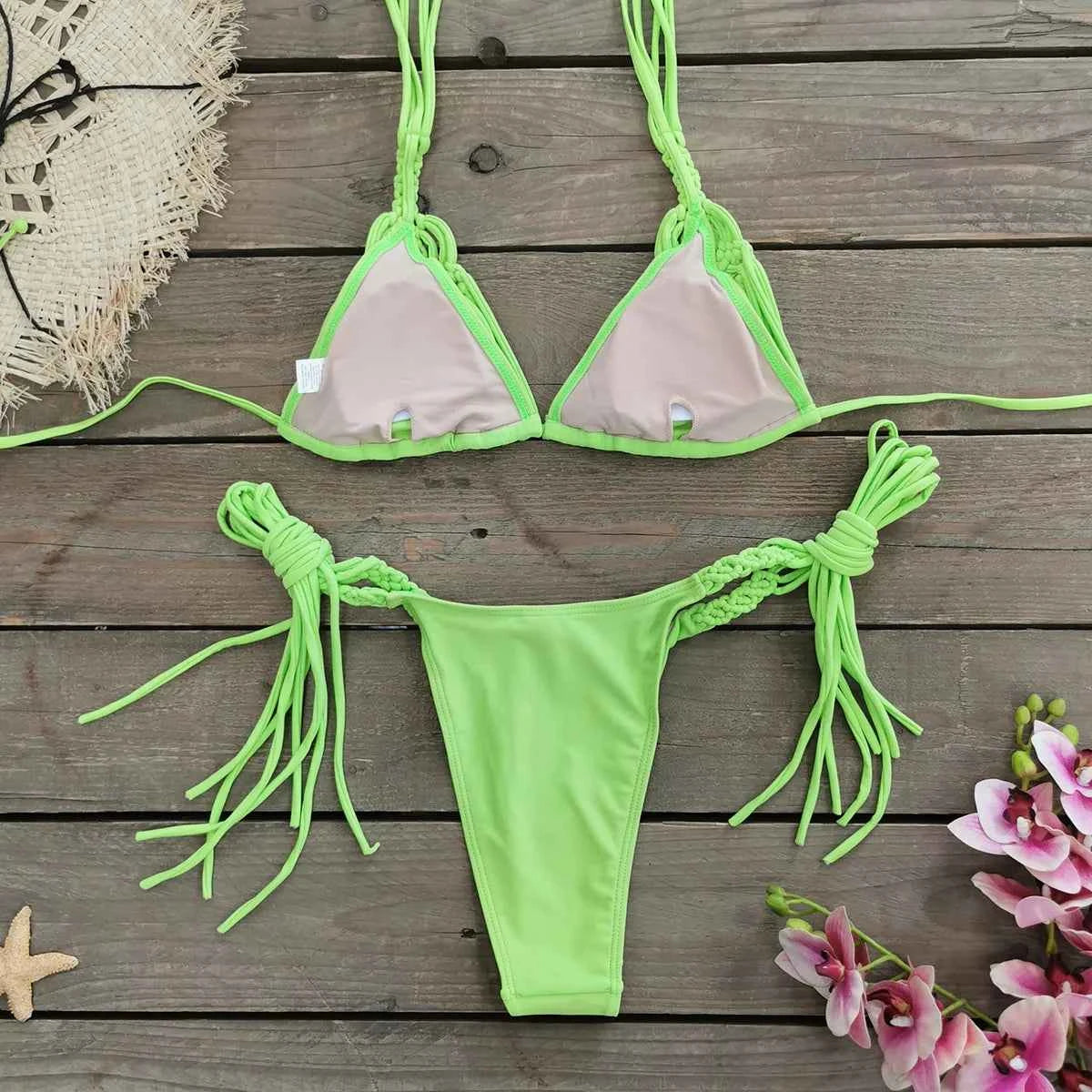 2025 New Bandage Stripes Brazilian Bikini Swimwear Women's Swimsuit Two Piece Set Female Sexy Lace up Mujer Beachwear Summer