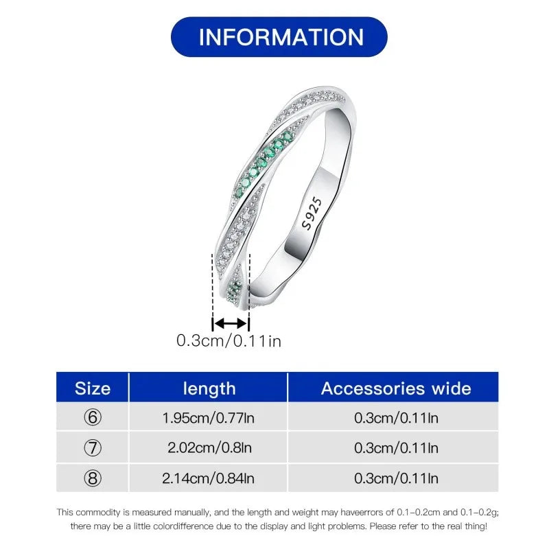 MISEFF Real 925 Sterling Silver Double Rings Simple Color Zircon Rings For Wedding Engagement Birthday Silver Jewelry Gift