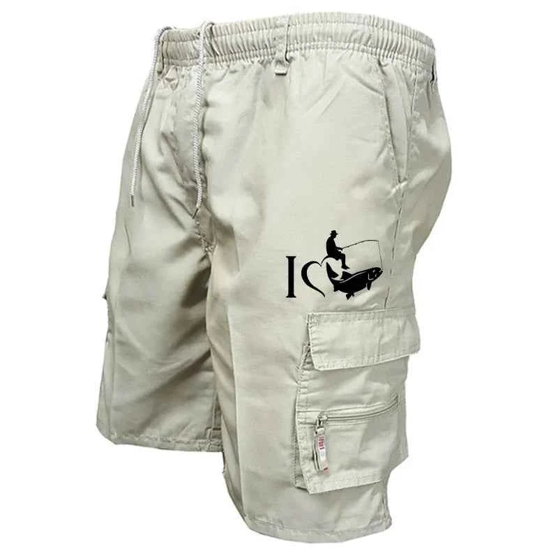 Trendy Mens Bib Shorts Casual Loose Shorts Funny I Love Fishing Printed Drawstring Pocket Shorts Summer Mens Shorts