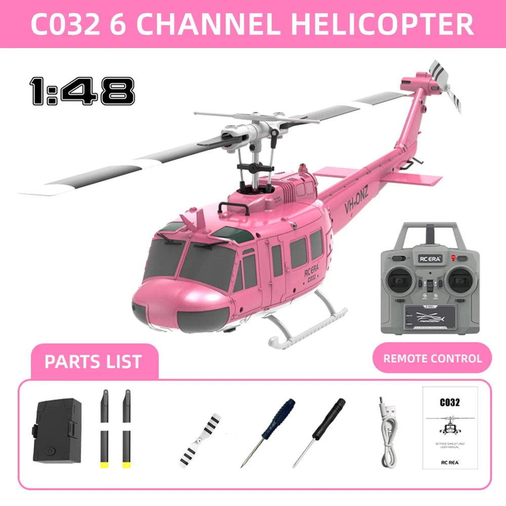 RC ERA RC Helicopter C032 1:48 Scale Huey Helicopter UH-1 6-axis Gyro 6 Channel 3D Brushless Motor Remote Control Aircraft