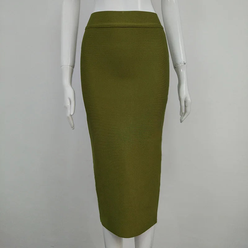 Wholesale 12 Colors 78cm Sexy Beige Black Blue Knee Length Bandage Skirt 2023 Knitted Elastic Sweet Designer Pencil Skirt