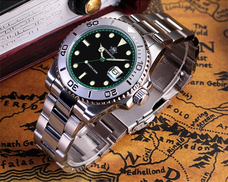 ADDIESDIVE Top Brand Mens Quartz Watches 41mm Stainless Steel Calendar Display Luxury Watch Luminous 200m Dive Casual Wristwatch
