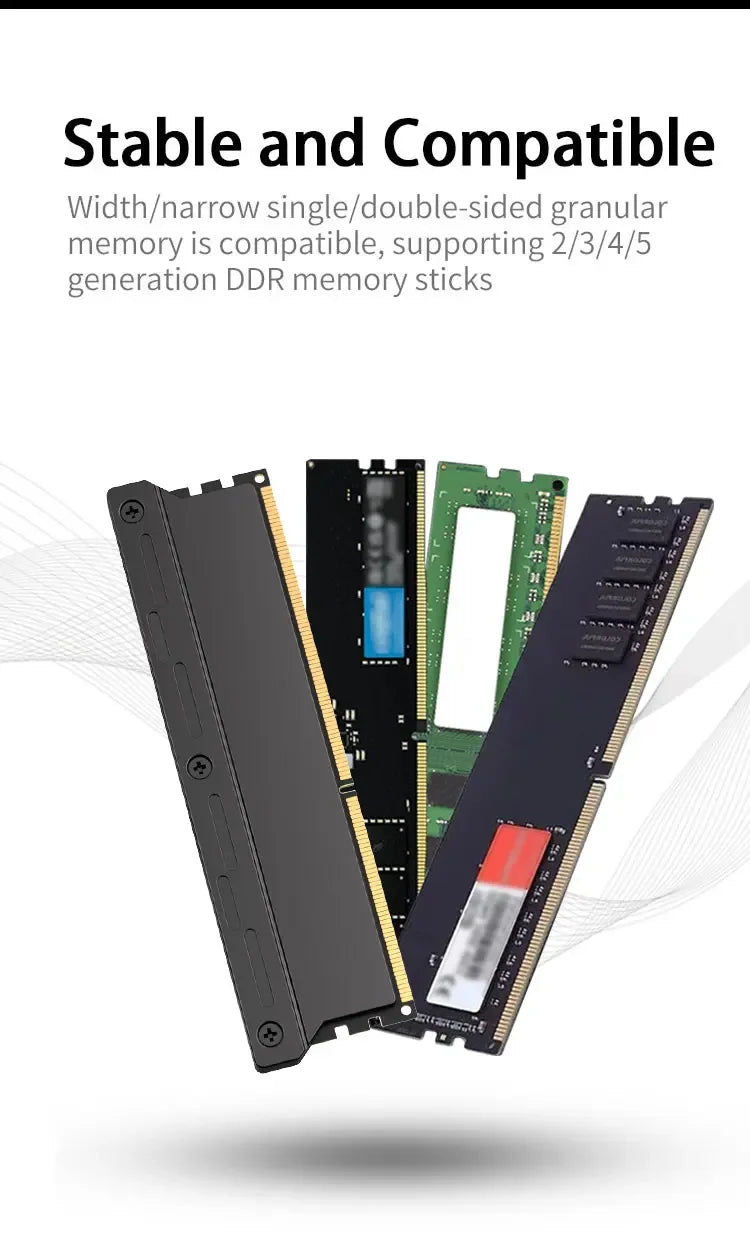 Computer RAM Memory Heatsink Cooler with Thermal Conductive Pad for Desktop PC Memory DDR2/DDR3/DDR4/DDR5