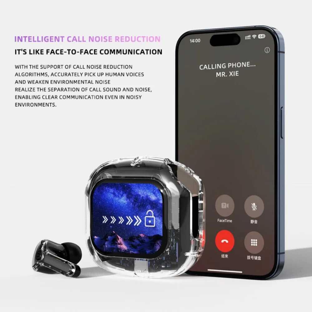 TWS Bluetooth Earbuds With LCD Screen And Noise Cancellation