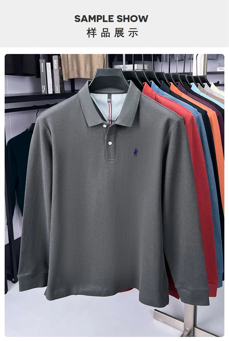 100% cotton high-end brand long sleeve polo shirt new Paul pony embroidery luxury comfort men's business leisure lapel T-shirt