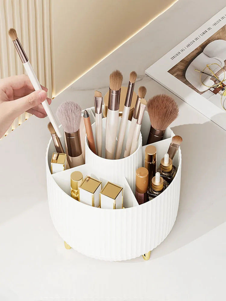 1Pcs 360° Rotating Makeup Brush Holder Storage Box, 5 Slot Makeup Brush Cup, Suitable for Bathroom Dressing Table,Office Desktop