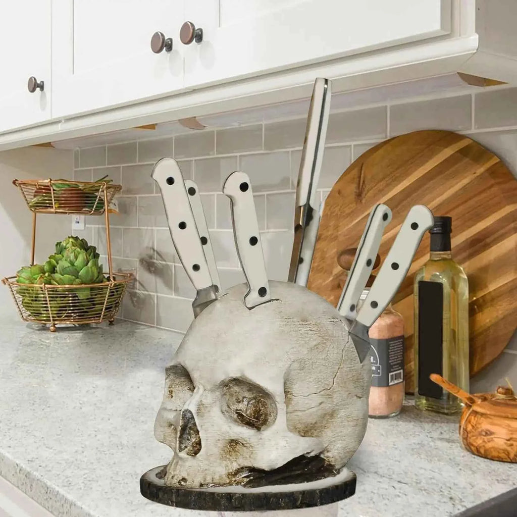 Kitchen Rack For Knives Countertop Skull Head Shaped Kitchen Tools Storage Scary Decoration Home Organization For Fireplaces