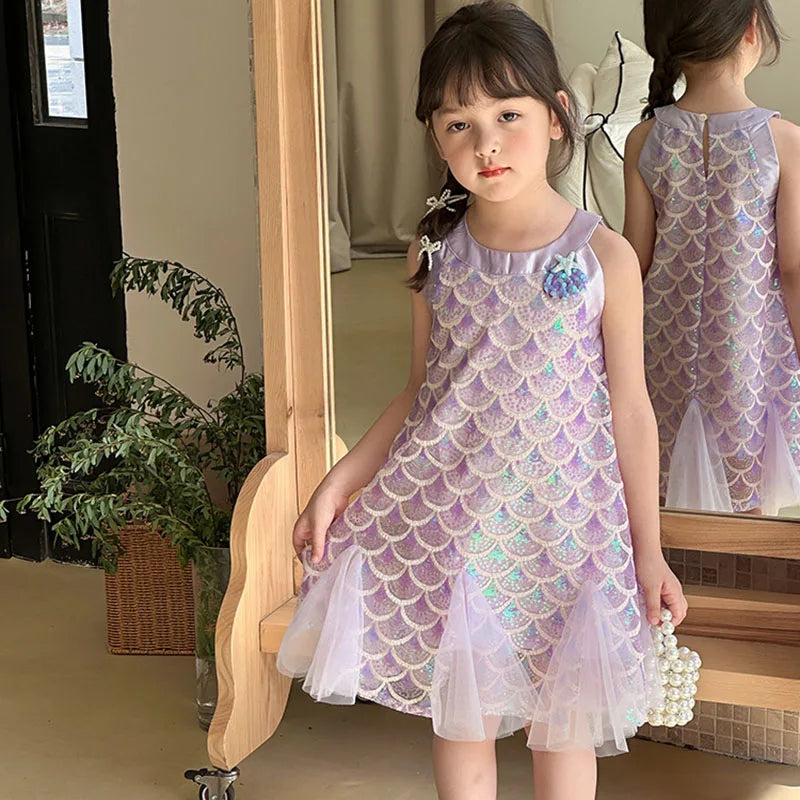 Girls Clothes Sequins Little Mermaid Fishtail Kids Dress Children Princess Dress For Prom Birthday Party Casual Holiday Costume