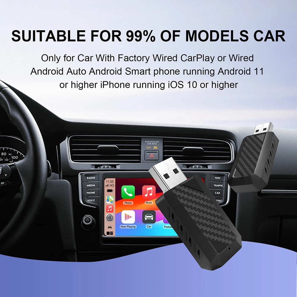 Wired To Wireless Carplay & Android Auto Mini Adapter USB Plug and Play Auto Connect for Factory Wired Carplay Android Auto Cars