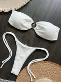 New Bather Bathing Suit Swim Wrinkled Bandeau Metal Ring Thong Bikini Women Swimwear Female Swimsuit Two-pieces Bikini set