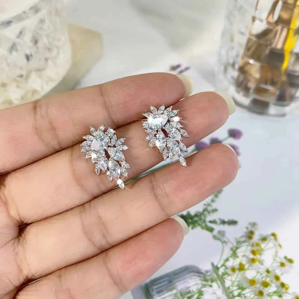 Yupsk Sparkling Cubic Zirconia Stud Earrings Gorgeous Female Wedding Party Fashion Ear Piercing Accessories for Women