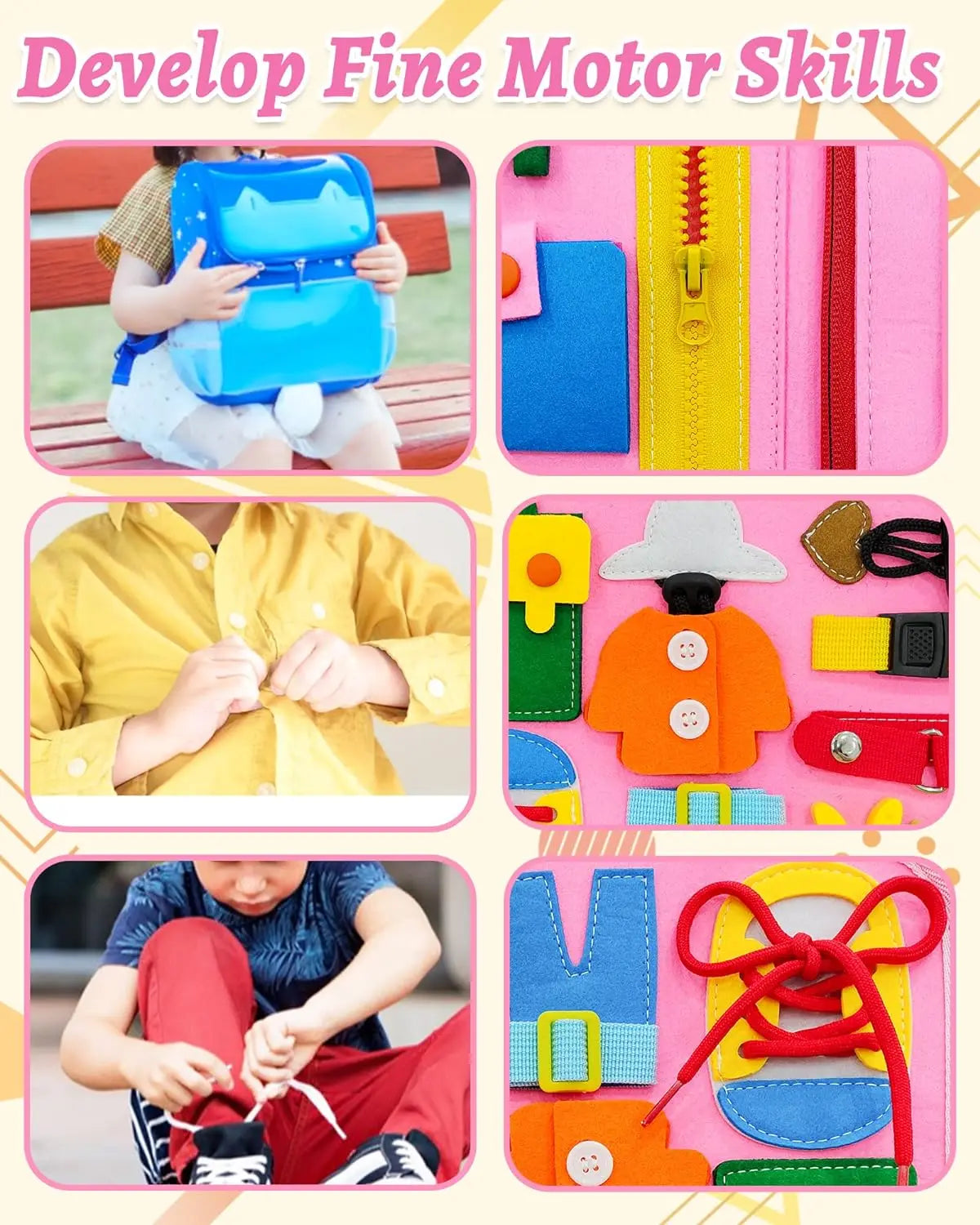 Toddler Busy Board Montessori Toys Learning Educational Activities Travel Toy Dinosaur Dress up  Sensory Life Skill Backpack