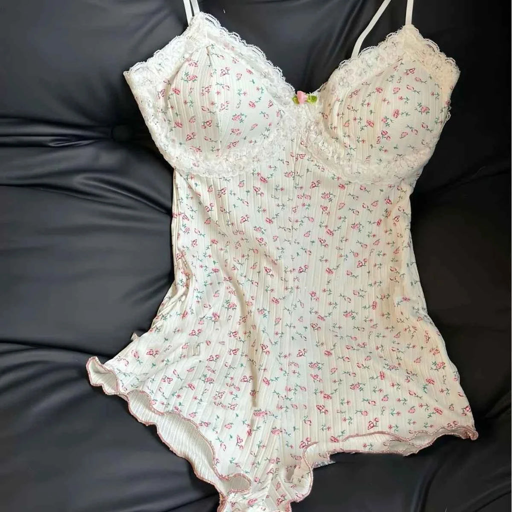Onesie Pajamas for Women Cute Pj Woman Coquette Pajamas Set Floral Pajama Set Coquette Aesthetics