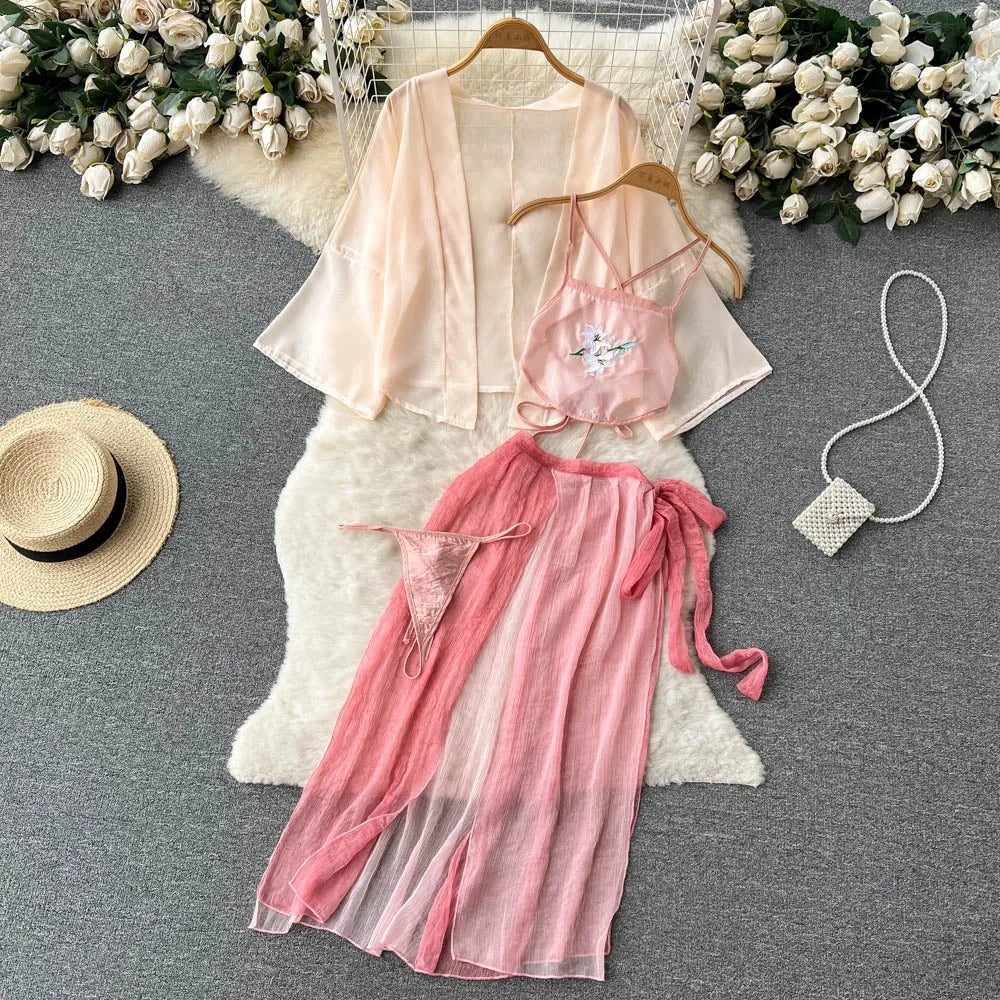 Summer Girls Sexy Hot Sweet Transparent Suspender Mini Dress Women Elastic Waist And Backless Strap Lolita Pajamas Bubble Skirt