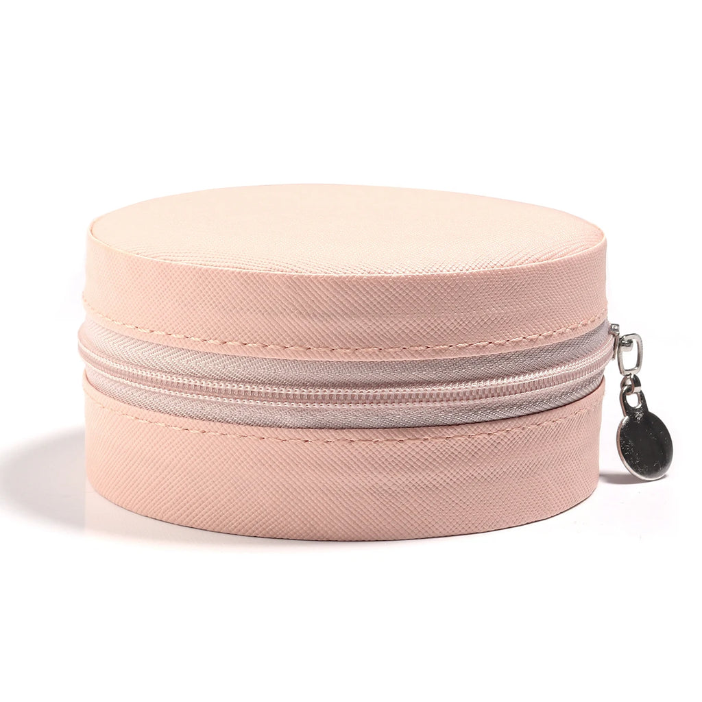 1 Pc PU Leather Jewelry Box Round Jewelry Organizer Case Multicolor Portable Necklace Earrings Rings Display Mini Storage Box