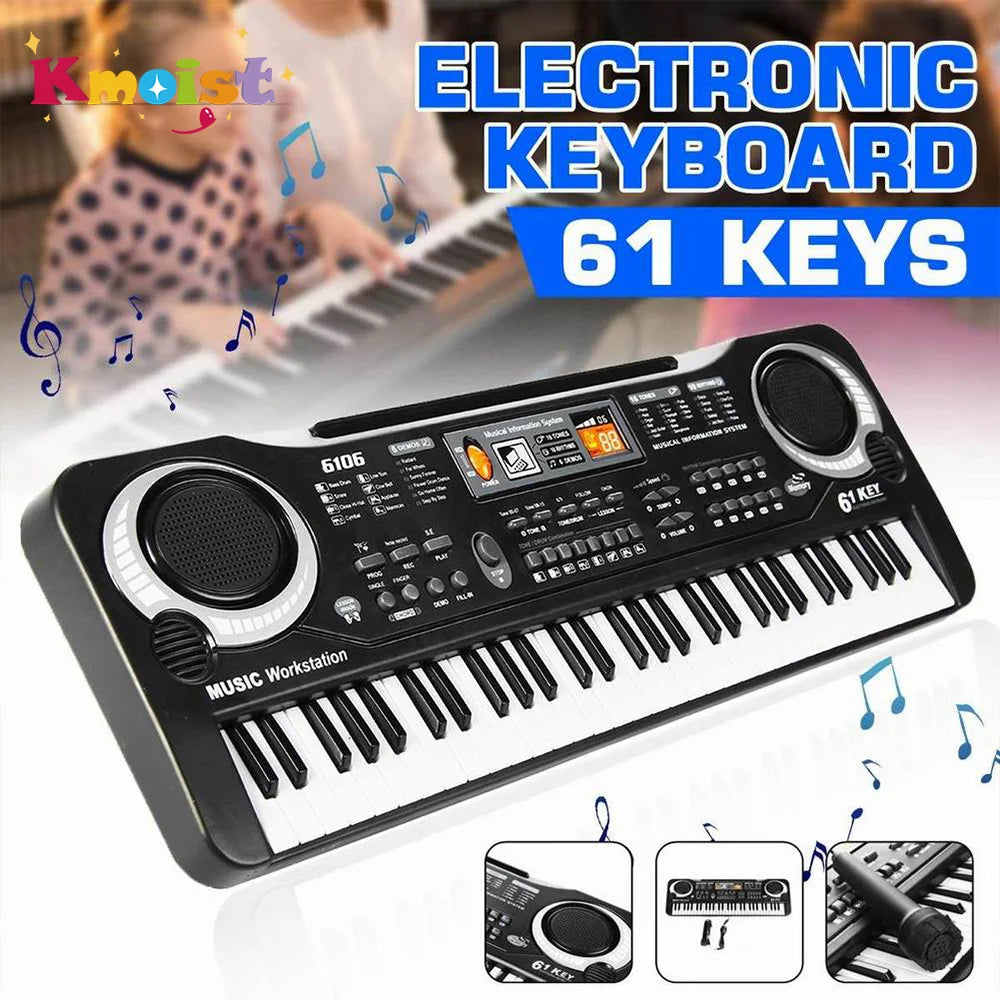 Kids Electronic Piano Keyboard Portable 61 Keys Organ with Microphone Education Toys Musical Instrument Gift for Child Beginner