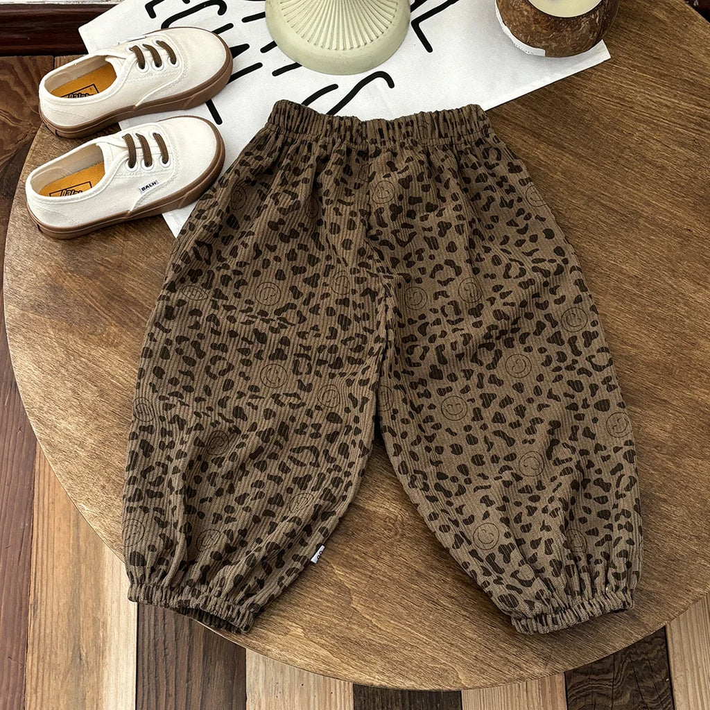 Baby Girls Pants Kids Full Printed Pant Corduroy Trousers Autumn Children's Clothing Korean Style