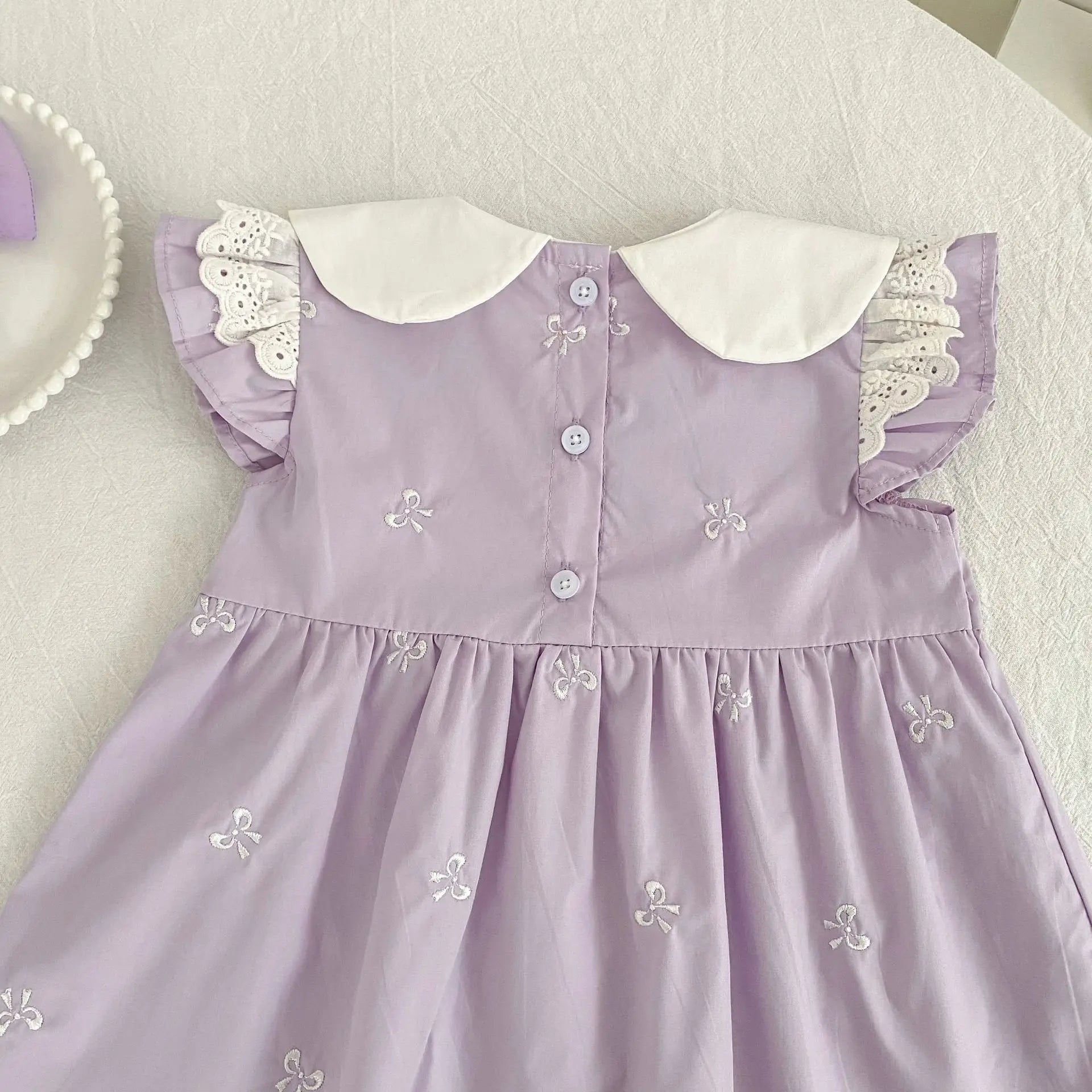 2026 New Summer Sister Clothing 2-6Yrs Kids Princess Flutter Sleeved Dresses Cotton Embroidery Baby Birthday Party Dress