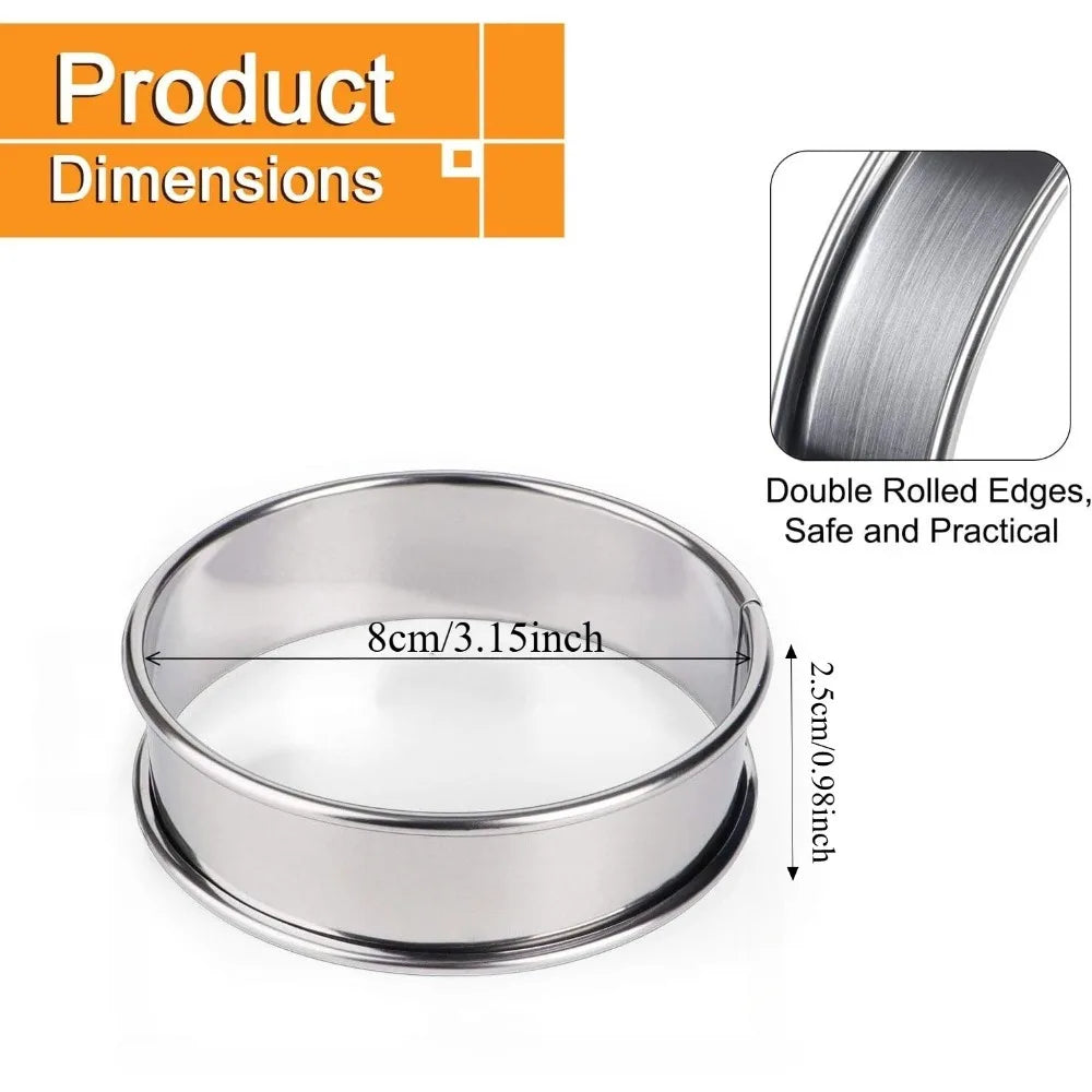12packs Crumpet Rings Muffin Rings Stainless Steel Nonstick Metal Round Molds for Cake Cookie Cooking Baking Kitchen Tools