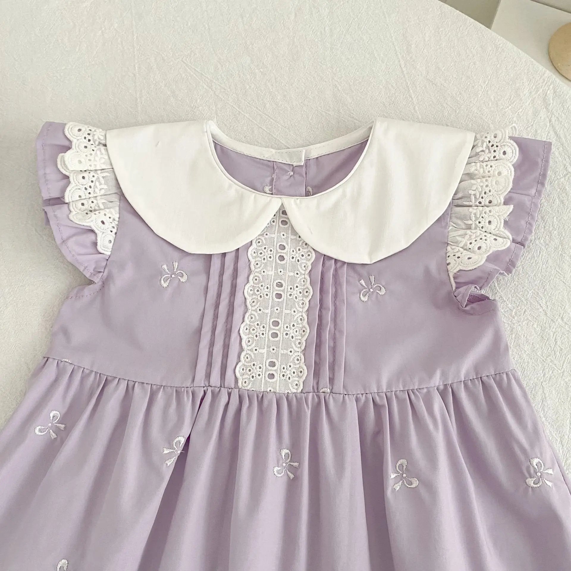 2026 New Summer Sister Clothing 2-6Yrs Kids Princess Flutter Sleeved Dresses Cotton Embroidery Baby Birthday Party Dress