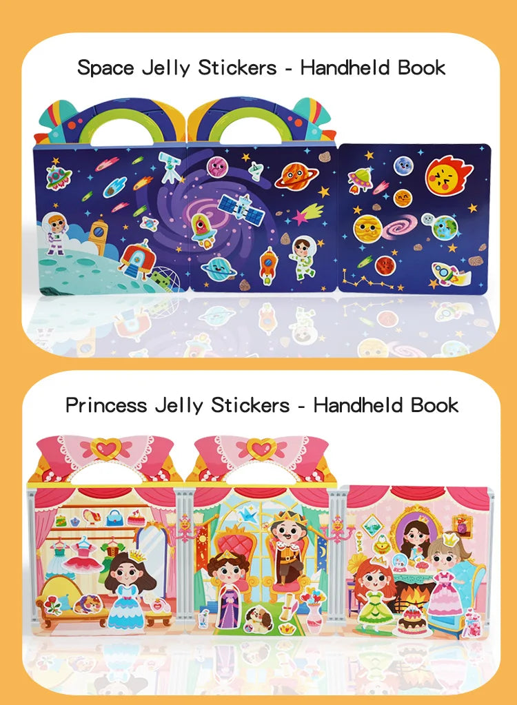 Kids' DIY Creative Jelly Sticker Book Reusable Portable Quiet Busy Paste Sticker Toy for Children