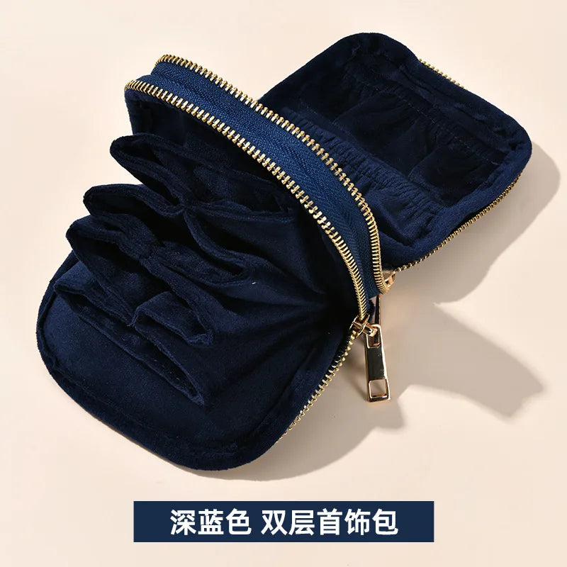 Tassel Jewelry Organizer Bag Portable Travel Case with Metal Zipper for Bracelets Jade Bangles Necklaces Rings Storage Pouch