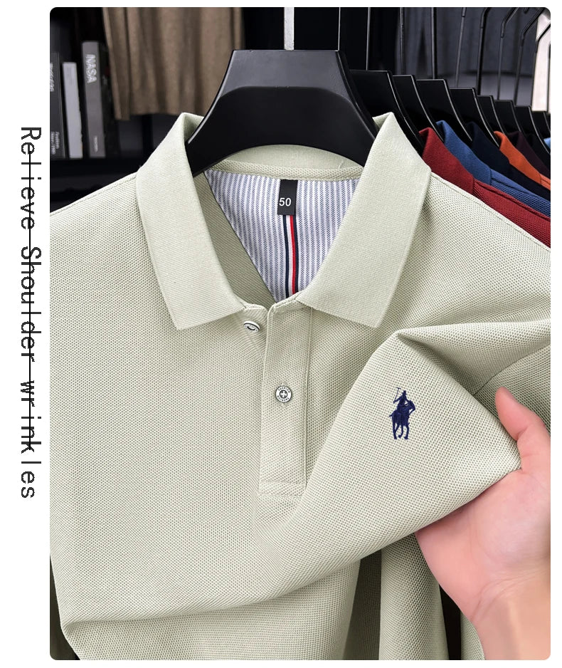 100% cotton high-end brand long sleeve polo shirt new Paul pony embroidery luxury comfort men's business leisure lapel T-shirt