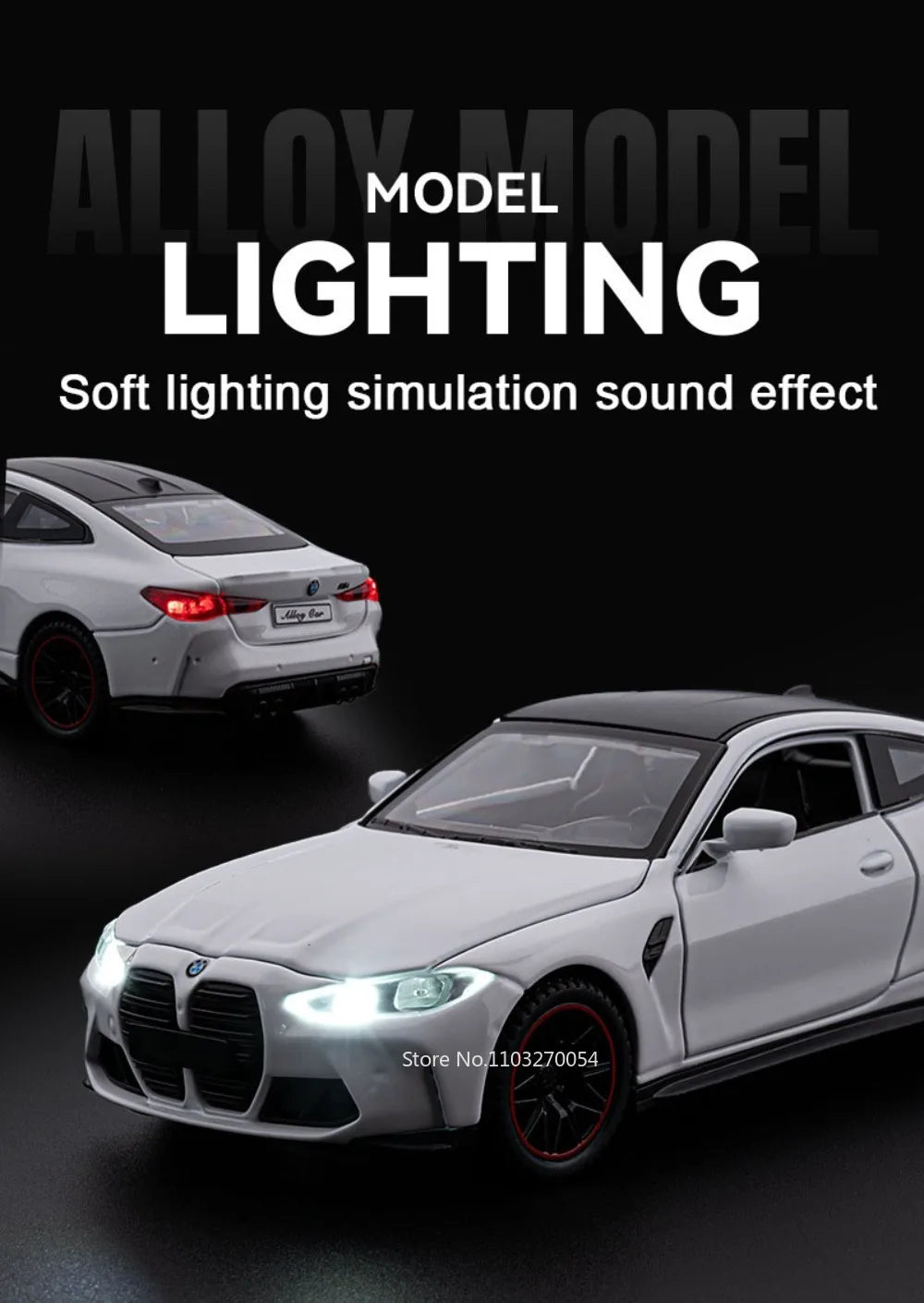 1:32 M4 M8 Miniature Car Alloy Diecast Model Toys 4 Doors Opened Rubber Tires Sound Light Pull Back Vehices Home Decor Ornaments