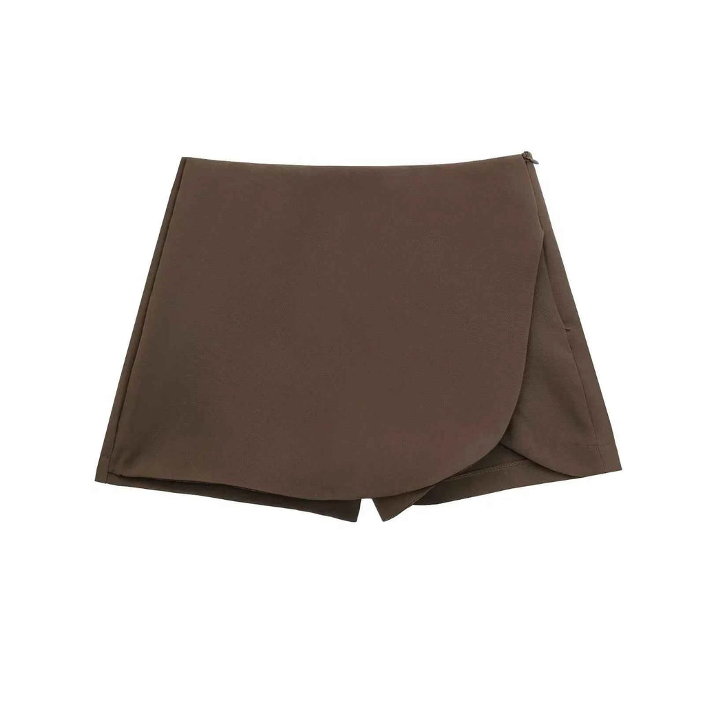HXAO Women's Skort High Waist Brown Skirt Pants Stylish Summer Pink Black Mini Skirt Shorts Asymmetric Casual Off White Skort