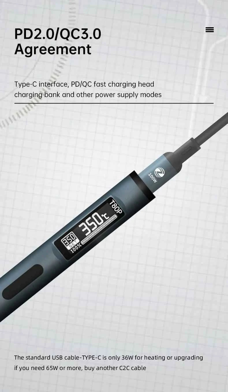 ALIENTEK T80 T80P Soldering iron DC 20V 80-450℃ Adjustable Temperature Precision Repair Station PD 100W Portable Heat Tool