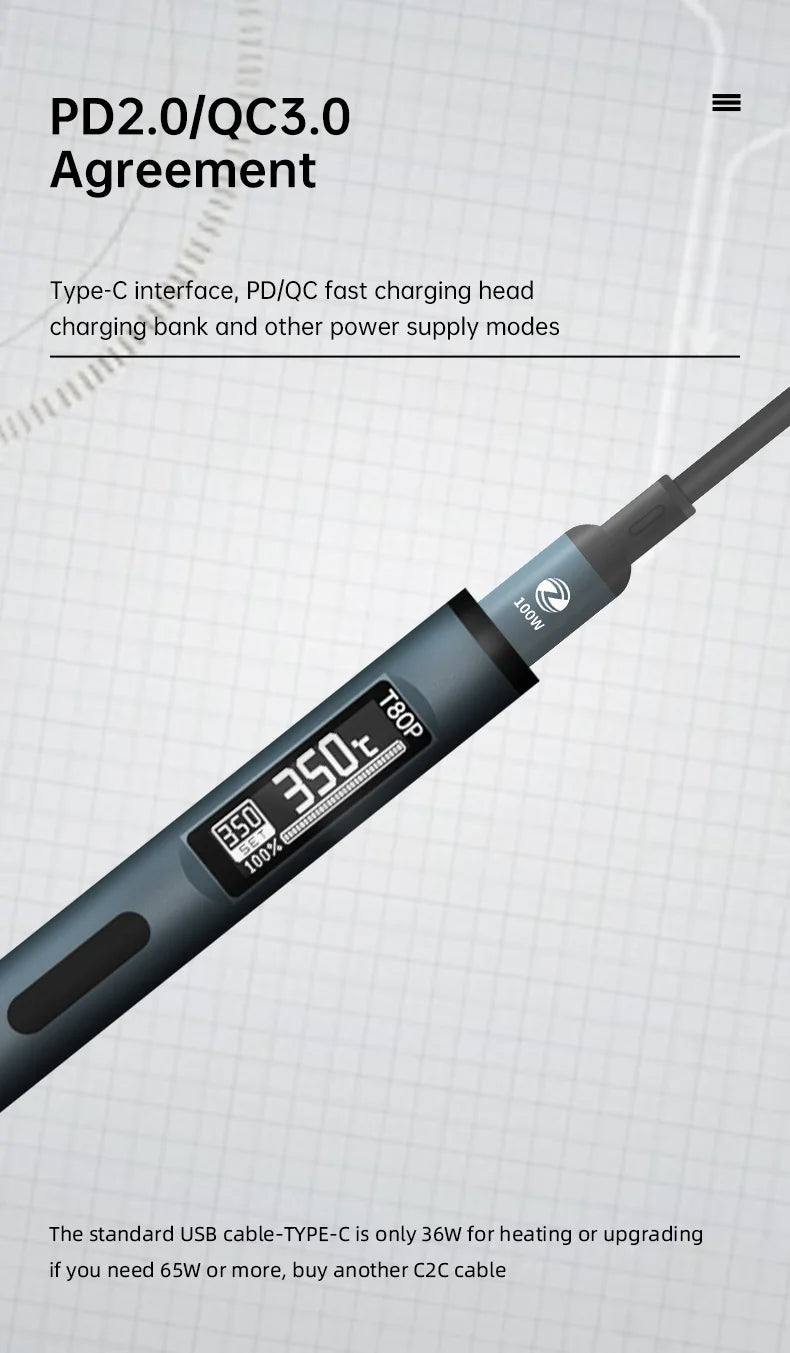 ALIENTEK T80/T80P Electric Soldering Iron Adjustable Temperature 100W Fast Heat Portable Digital Smart Welding Station C210 C245