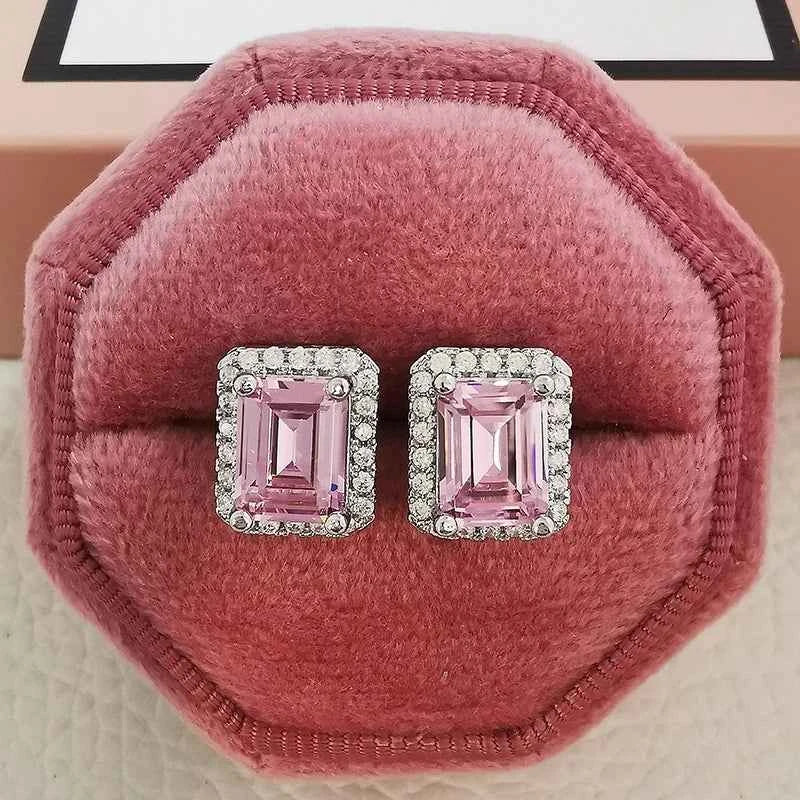 2023 New Arrivals Fashion Luxury silver color korean Zircon Stud Pink Earing Earrings For Women Girl Party Gift Jewelry Z7
