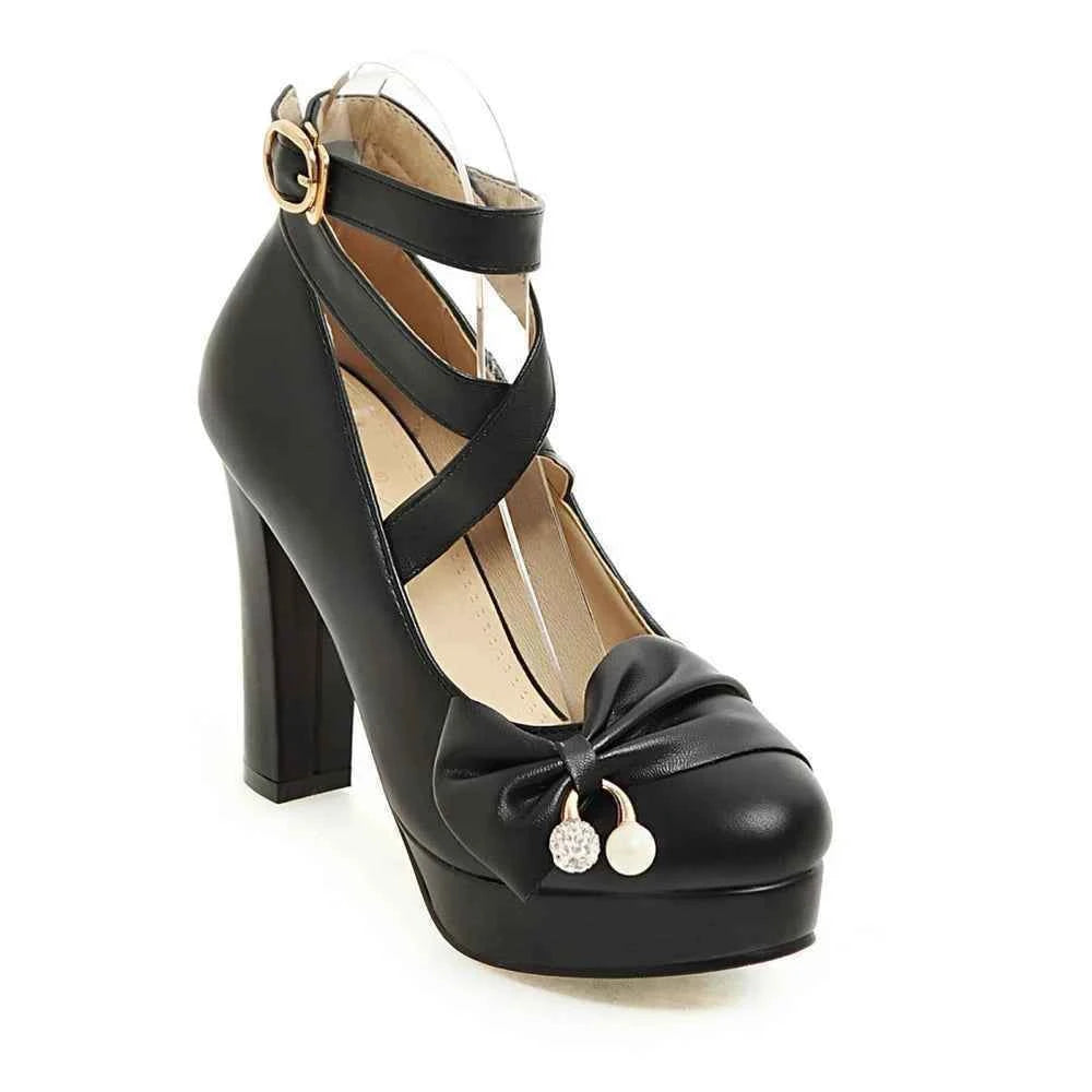 High Heels Women 2025 Trend Chunky Heels Platform Lolita Mary Jane Elegant Party Korean Shoes Dress White The Glossy Fashion