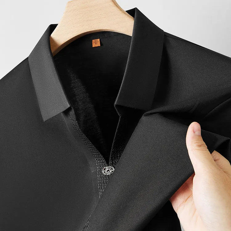 Men's 62% Cotton Polo Shirt | Breathable V-Neck with Rhinestone Accents | Moisture-Wicking Black/Brown Casual Tops XL-7XL