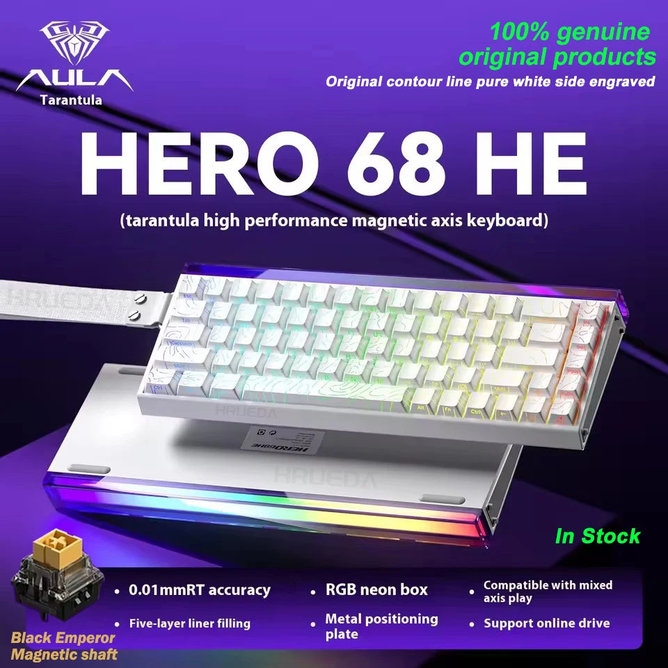 AULA HERO68 HE Magnetic Switch Wired Gaming Keyboard Rapid Trigger 8K Return Esports Gamer Keyboard RGB Wired Gaming Keyboard