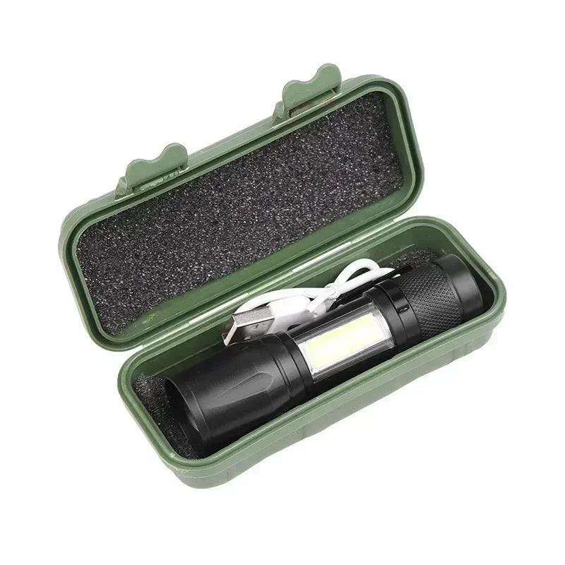 Rechargeable LED Pocket Flashlights with Pen Clip Zoom Mini Light 3 Lighting Mode with Side Lamp for Outdoor Camping Emer