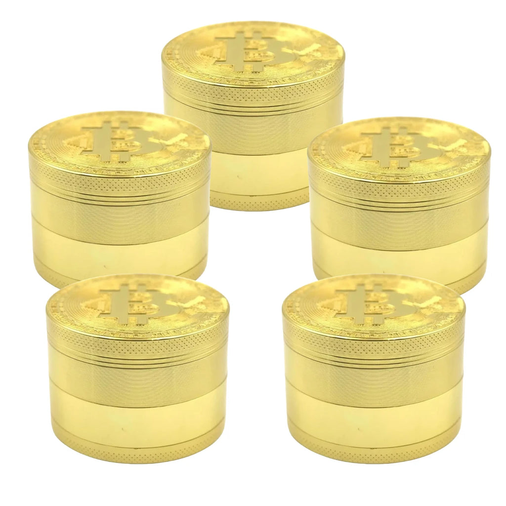 50mm Bitcoin Gold Herb Grinder 4-layer Spice Pepper Mill Mortar Metal Grass Tobacco Grinder Smoking Accessories Kitchen Tool