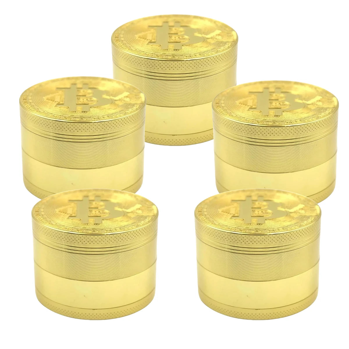 50mm Bitcoin Gold Herb Grinder 4-layer Spice Pepper Mill Mortar Metal Grass Tobacco Grinder Smoking Accessories Kitchen Tool