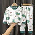Spring Autumn Sleepwear Kids Comfort Cotton Pajamas Set Durable and Soft Unisex Cartoon Dinosaur for Boy Girl Children Clothes