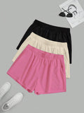 Plus Size Women's Elastic Waist Biker Shorts 3 Piece Running Workout Yoga Shorts Best for Summer Polyester