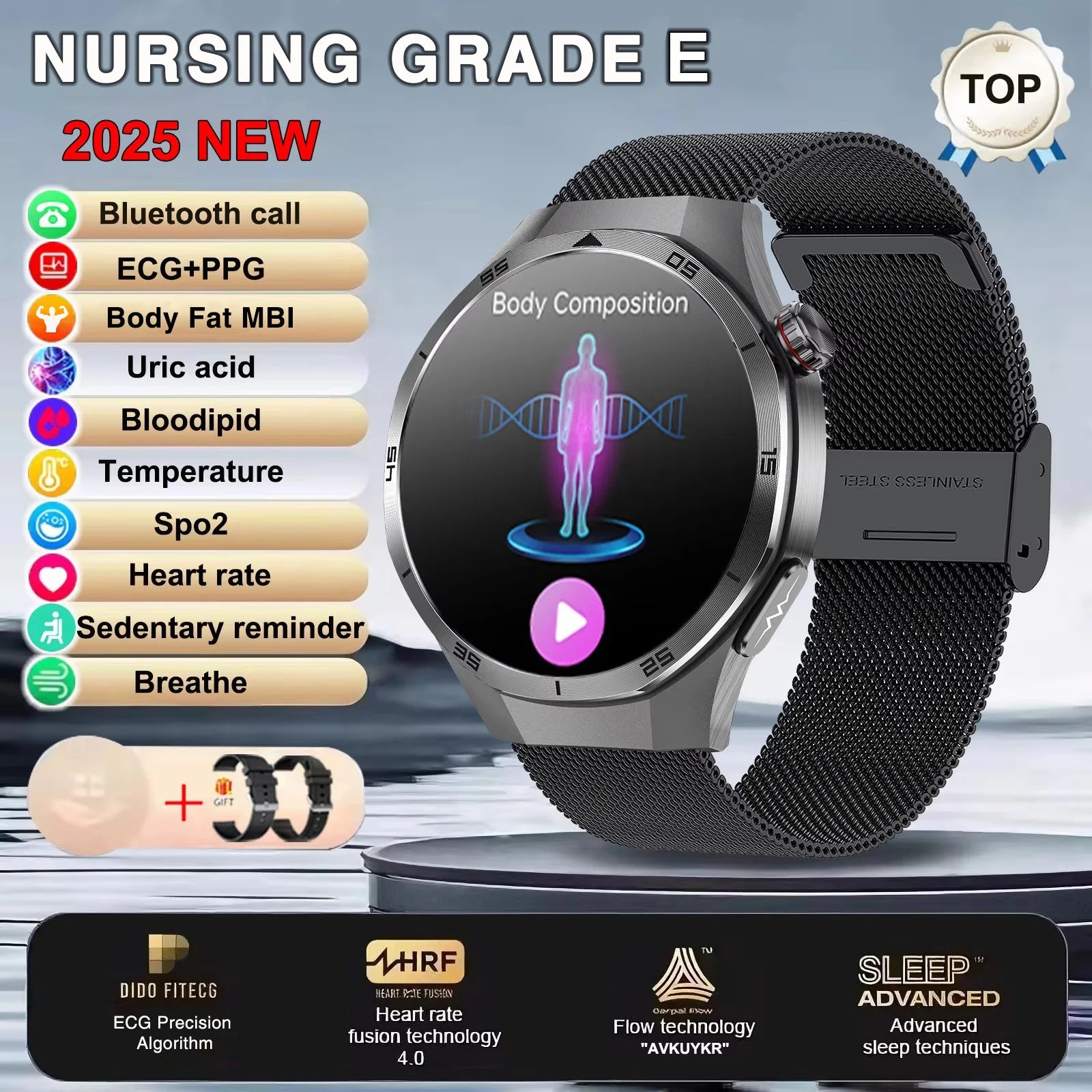 2025 New ECG+PPG Three High treatment Smart Watch Lipids Uric acid Blood pressure Smartwatch Men NFC Sport HD Call Health Clock