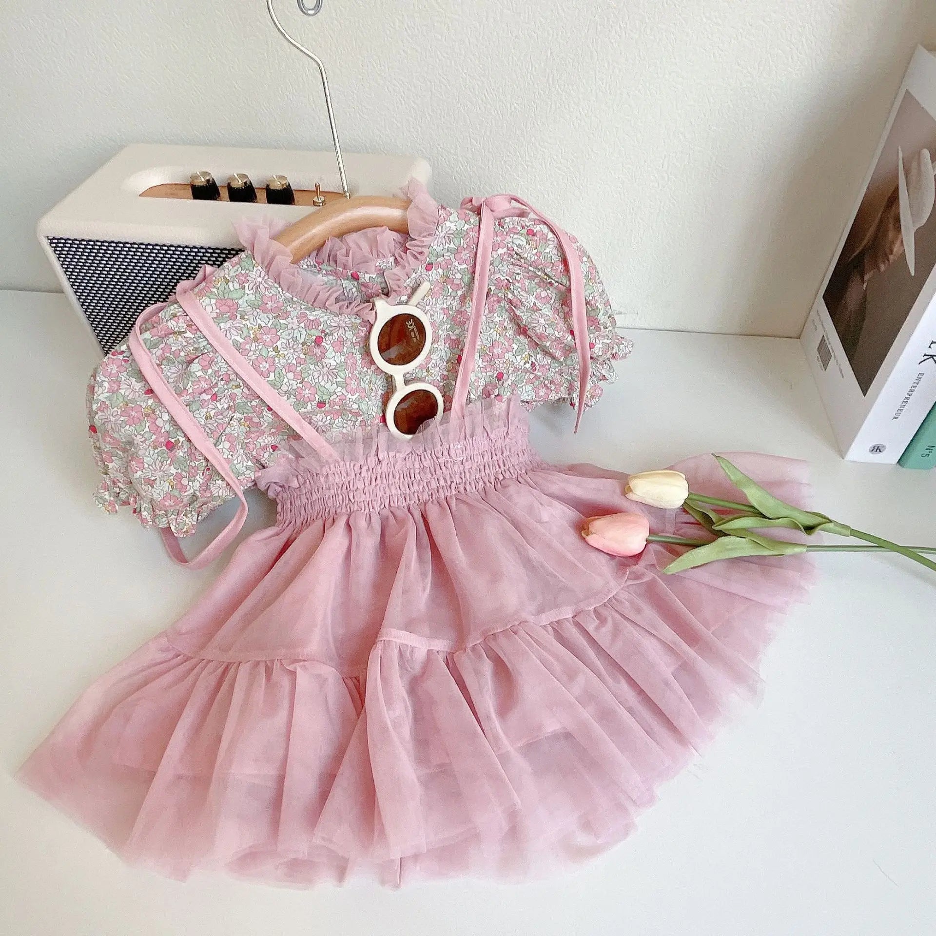 Girls Clothing Sets 2023 Summer New Girls' Cute Blossom Top+Strap Half Skirt Set Pastoral Princess Style Children Girls Clothes
