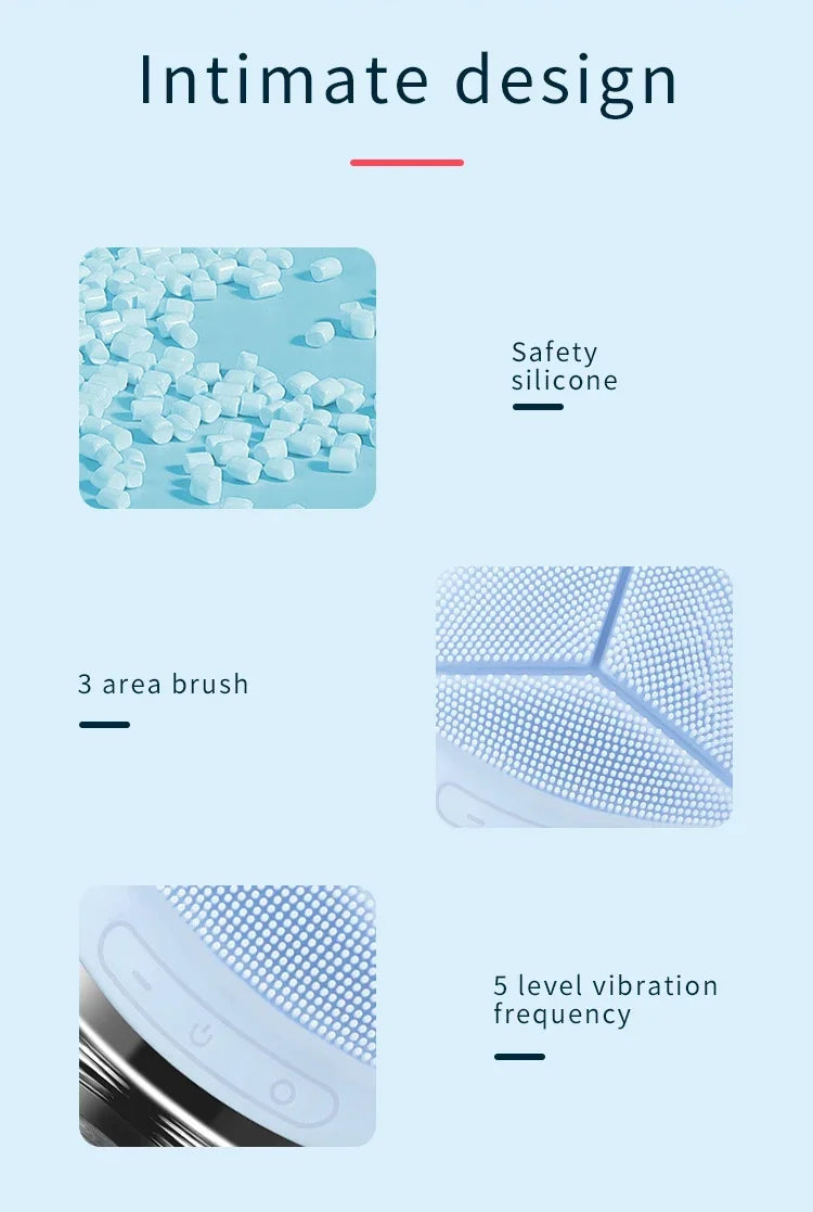 2 in 1 Electric silicone EMS LED 3 Modes Facial Cleansing Brush Introducer Beauty Device Ultrasonic Face Cleaning Massage Tool